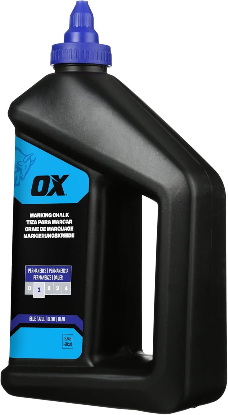 Ox Pro Series Blue Chalk Line Powder 2.5lbs Marking Chalk Refill - Permanent Weather Resistant Construction Line Marking Powder Chalk Line Refill for Chalk Reel -P630808 - Image 1